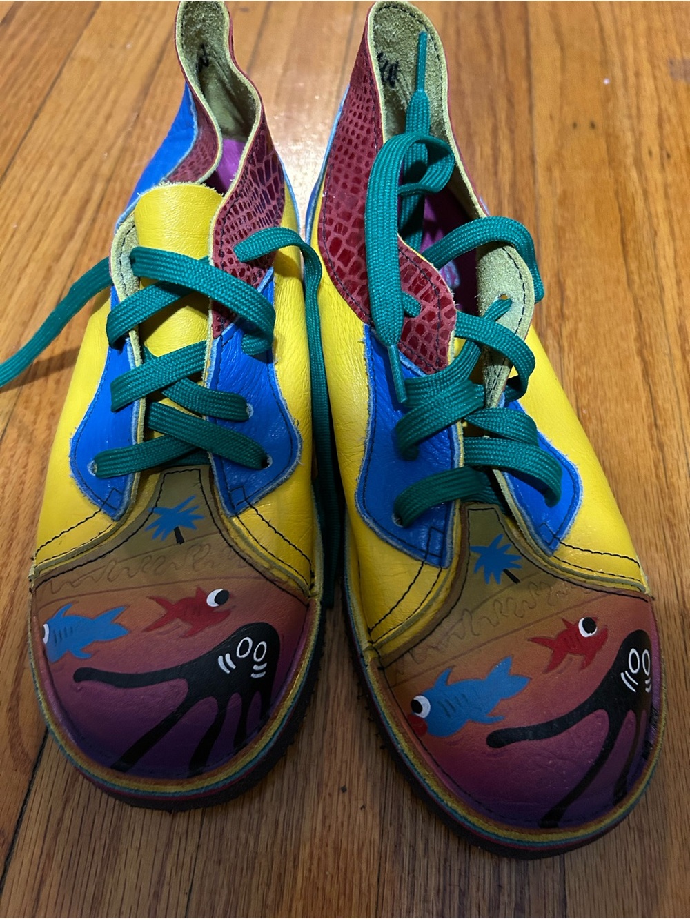 Soletech Hand Painted‎ Shoes Women's Size 7W Multicolor Leather Corky Lace-Up - Picture 2 of 9
